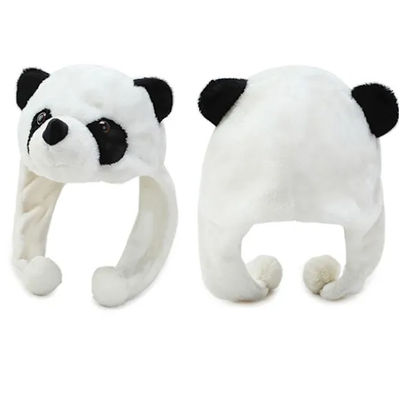 Tegneserie Plys Panda Dyr Hue med Pom Pom Lange Stropper Termisk Varm Sjovt Udstoppede Legetøj Øreklap Hue Festrekvisitter