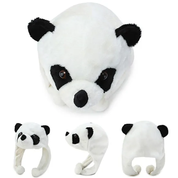 Tegneserie Plys Panda Dyr Hue med Pom Pom Lange Stropper Termisk Varm Sjovt Udstoppede Legetøj Øreklap Hue Festrekvisitter