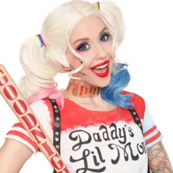 Tegneserier - polyester Harley Quinn paryk (voksen) To dyner: en pink a-FA-