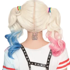 Tegneserier - polyester Harley Quinn paryk (voksen) To dyner: en pink a-FA-