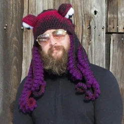 Tentakelhue Håndvævet blækspruttehue Jul Halloween Cosplay Lilla Z X Red