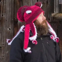 Tentakelhue Håndvævet blækspruttehue Jul Halloween Cosplay Lilla Z X Red