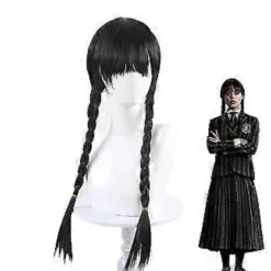 The Addams Family Film Wednesday Addams Parykker, Halloween Merchandise Gave Til Cosplay Festrekvisitter Flettet Hår Paryk