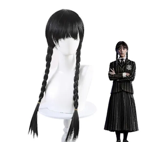 The Addams Family Movie Wednesday Addams Parykker, Halloween Merchandise Gave Til Cosplay Festrekvisitter Flettet Hår Paryk