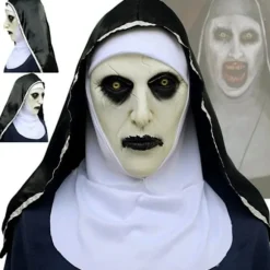 The Horror Nun Latex Mask m/tørklæde Valak Cosplay til Hallow White onesize