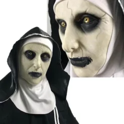 The Horror Nun Latex Mask m/tørklæde Valak Cosplay til Hallow White onesize