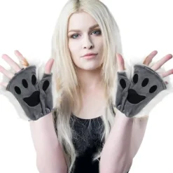 Therian Paws, Kattepote 1 Par Halvfinger Therian Paws Søde broderede pels poter Dekorative realistiske potehandsker til børn voksne cosplay scene, sort Grå | Fyndiq