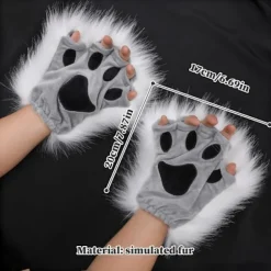 Therian Paws, Kattepote 1 Par Halvfinger Therian Paws Søde broderede pels poter Dekorative realistiske potehandsker til børn voksne cosplay scene, sort Grå | Fyndiq