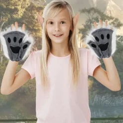 Therian Paws, Kattepote 1 Par Halvfinger Therian Paws Søde broderede pels poter Dekorative realistiske potehandsker til børn voksne cosplay scene, sort Grå | Fyndiq