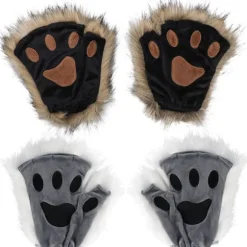 Therian Paws, Kattepote 1 Par Halvfinger Therian Paws Søde broderede pels poter Dekorative realistiske potehandsker til børn voksne cosplay scene, sort Grå | Fyndiq