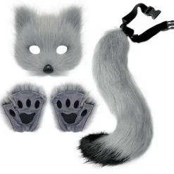 Therian Tassar Pelsmaske & Hale Sæt Pigeagtig Kattemaske Halloween Fest Kostume_jarx Grey