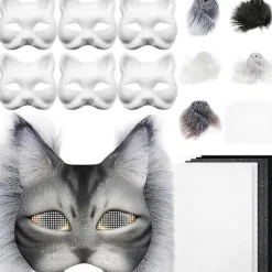 Therians Maskesæt DIY Furry Dyremaske Kompatibel med Halloween Cosplay - Ræv, Kat med Pels, Øjennet & Filtark DIY suit H