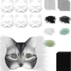 Therians Maskesæt DIY Furry Dyremaske til Halloween Cosplay - Ræve Katte Maske med Pels, Øjennet, Filtark DIY suit F gradient