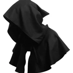 Tianhaik Halloween Grim Hætte Kappe Cosplay Kostumer Hætte Poncho til Mænd Kvinder Sort