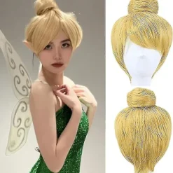 Tinker Bell Paryk Kvinder Kort Glat Cosplay Kostume Paryk Til Halloween Hår Guld Blond Fest Jule Paryk