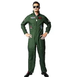 Top Gun Film Cosplay Amerikansk Airforce Uniform Halloween Kostumer Til Mænd Voksen Army Grøn Militær Pilot Jumpsuit (S)