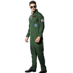 Top Gun Film Cosplay Amerikansk Airforce Uniform Halloween Kostumer Til Mænd Voksen Army Grøn Militær Pilot Jumpsuit (S)