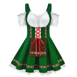 Traditionel par-oktoberfestdragt parade taverna bartender servitrice outfit cosplay karneval halloween festlig festkjole grøn greener XL