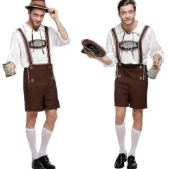Tysk Oktoberfest Øl Mænd Bayerisk Lederhosen Skjorte Hat Sæt Fyren Festival Kostume L