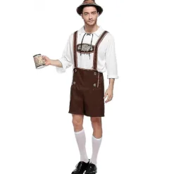 Tysk Oktoberfest Øl Mænd Bayerisk Lederhosen Skjorte Hat Sæt Fyren Festival Kostume L