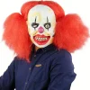 Uhæggelig Ond Skræmmende Klovn Cosplay Maske Med Rødt Afro Hår Halloween Fest Kostume Udklædning Prop