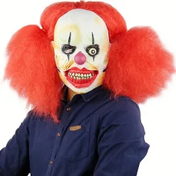 Uhæggelig Ond Skræmmende Klovn Cosplay Maske Med Rødt Afro Hår Halloween Fest Kostume Udklædning Prop