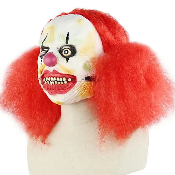 Uhæggelig Ond Skræmmende Klovn Cosplay Maske Med Rødt Afro Hår Halloween Fest Kostume Udklædning Prop