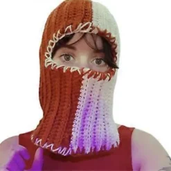 Uhæggelig Strikket Hue Halloween Farveblokke Spøgelse Balaclava Hue Kostumefest Cosplay Spøgelse Festhatte Hovedbeklædning orange hvid (orange hvid) | Fyndiq