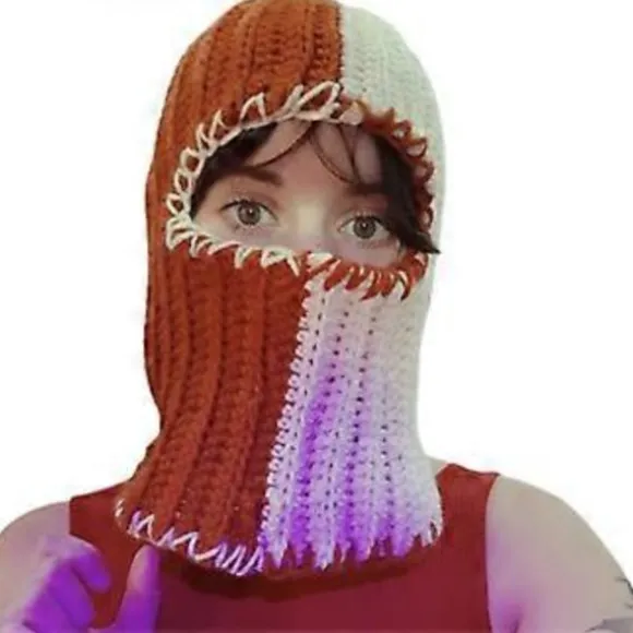 Uhæggelig Strikket Hue Halloween Farveblokke Spøgelse Balaclava Hue Kostumefest Cosplay Spøgelse Festhatte Hovedbeklædning orange hvid (orange hvid) | Fyndiq