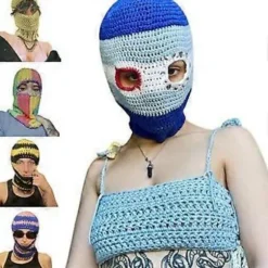 Uhæggelig Strikket Hue Halloween Farveblokke Spøgelse Balaclava Hue Kostumefest Cosplay Spøgelse Festhatte Hovedbeklædning orange hvid (orange hvid) | Fyndiq