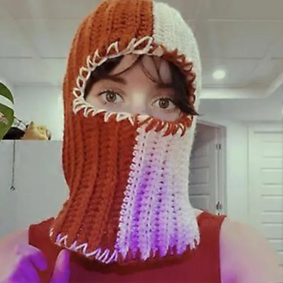 Uhæggelig Strikket Hue Halloween Farveblokke Spøgelse Balaclava Hue Kostumefest Cosplay Spøgelse Festhatte Hovedbeklædning orange hvid (orange hvid) | Fyndiq