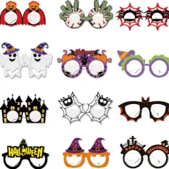 Uhæggelige papirbriller til Halloween-sjov, Halloween-briller med 12 assorterede uhyggelige mønstre, holdbare letvægts kostumetilbehør til børn og