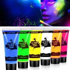 Ultraviolet Glow Ansigts- og Kropsmaling Sæt, 6 Farver UV Blacklight Neon Fluorescerende Ansigtsmaling, til Voksne Børn Fest Karneval M(170-175CM)