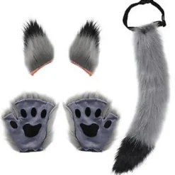 Ulve Fox Hale Klips Ører Og Handsker Sæt Halloween Kostume (Brun)
