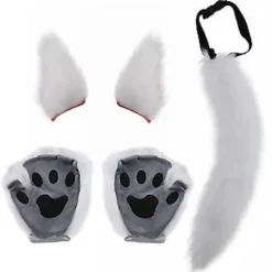 Ulve Fox Hale Klips Ører Og Handsker Sæt Halloween Kostume (Brun)