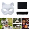 Umalede Rævemaske Halloween Cosplay Maske Håndmalet Kattemaske med Pels Anime Cosplay Maske Dyremaske Sæt