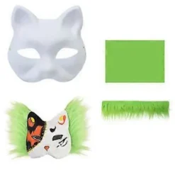 Umalede Rævemaske Halloween Cosplay Maske Håndmalet Kattemaske med Pels Anime Cosplay Maske Dyremaske Sæt
