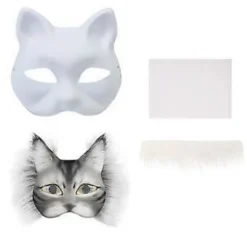 Umalede Rævemaske Halloween Cosplay Maske Håndmalet Kattemaske med Pels Anime Cosplay Maske Dyremaske Sæt
