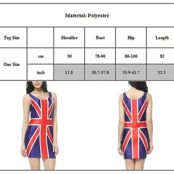 Union Jack Flag Kjole til Kvinder, Rød Hvid og Blå Union Jack Flag Klassisk Ærmeløs Mini Kjole, Kongens Kroningsfest Kostume