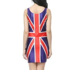 Union Jack Flag Kjole til Kvinder, Rød Hvid og Blå Union Jack Flag Klassisk Ærmeløs Mini Kjole, Kongens Kroningsfest Kostume