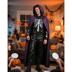 Unisex Hætte Cape i Fuld Længde Halloween Julekostume Fest Kappe Størrelse 43