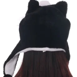 Unisex Vinter Plys Øreklap Dyrehatte Sort Husky Hovedomkreds 56-58cm/22-22.83inch