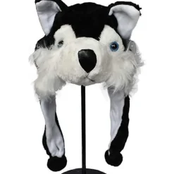 Unisex Vinter Plys Øreklap Dyrehatte Sort Husky Hovedomkreds 56-58cm/22-22.83inch