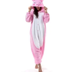 Unisex Voksen Tegneserie Kostume Halloween Jul Pyjamas Jumpsuit Onesies Plys Cosplay Pyjamas Rosa Gris S_tfrf