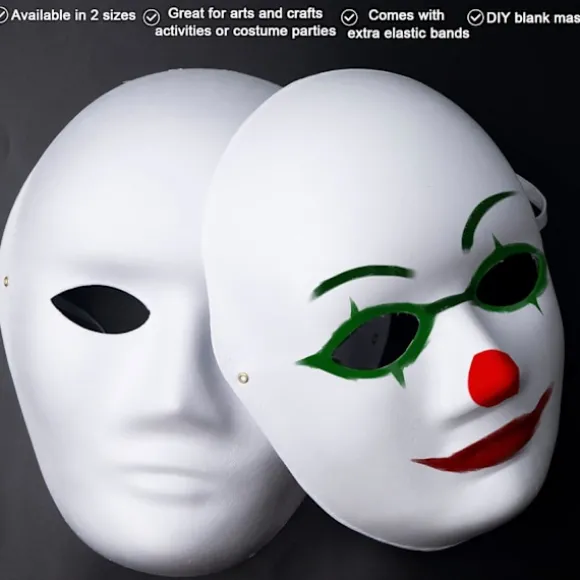 Unnosin Halloween Maskerade Malbar Rædselsmaske DIY Halloween Fest Kostume Maske (Papir, Hvid, 12 stk)