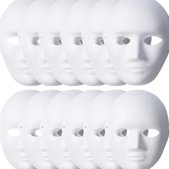 Unnosin Halloween Maskerade Malbar Rædselsmaske DIY Halloween Fest Kostume Maske (Papir, Hvid, 12 stk)