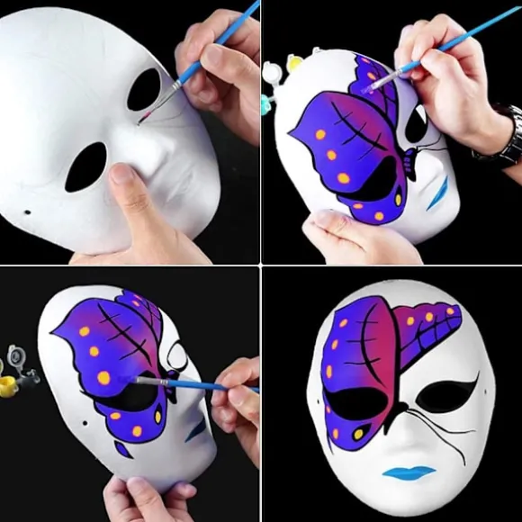Unnosin Halloween Maskerade Malbar Rædselsmaske DIY Halloween Fest Kostume Maske (Papir, Hvid, 12 stk)