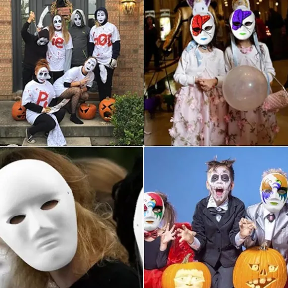 Unnosin Halloween Maskerade Malbar Rædselsmaske DIY Halloween Fest Kostume Maske (Papir, Hvid, 12 stk)