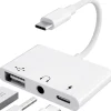 USB C-adapter 3,5 mm-stik med hurtigopladning OTG-adapter, Type C til Aux-splitter hovedtelefoner lyd (hvid)