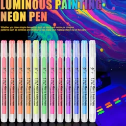 UV Neon Ansigtsmaling Markører 12 Farver, Glød I Mørket Kropsmaling Under Sort Lys